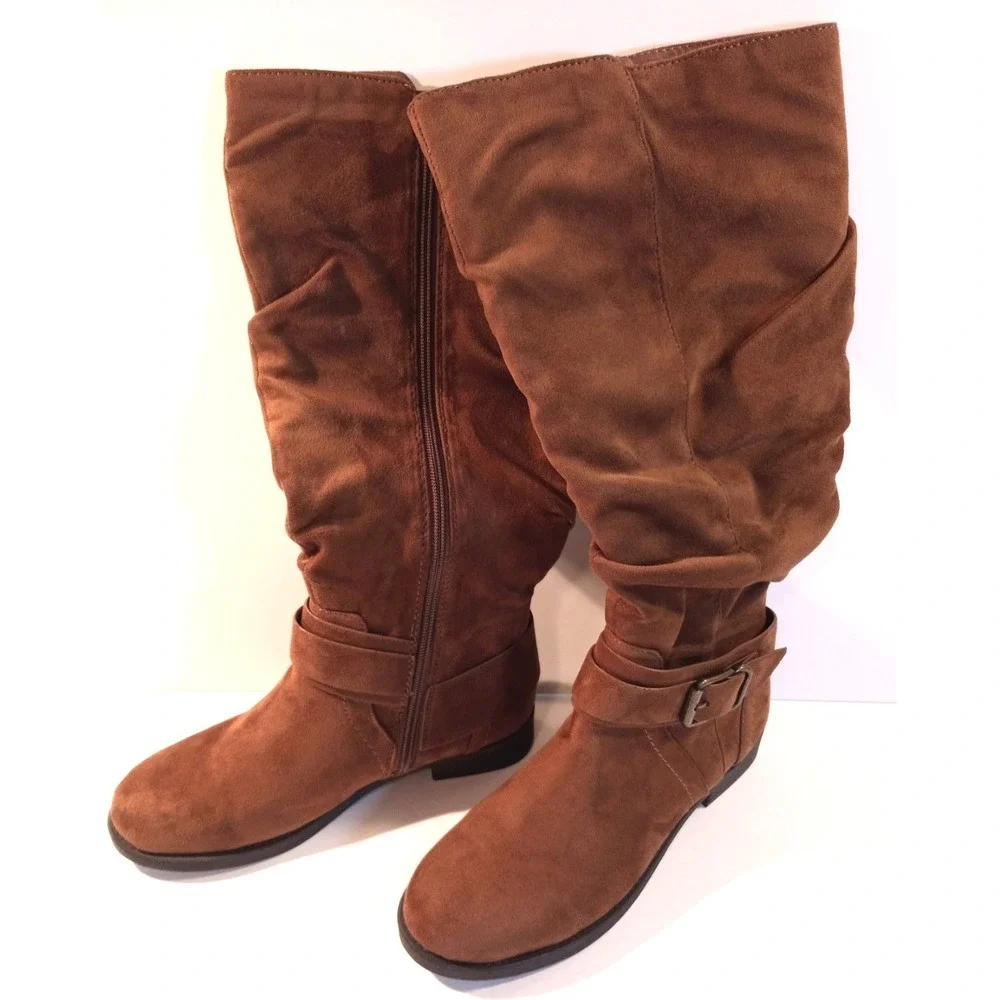 Unr8ed Women's Faux Suede Knee High Boots, SZ 7.5M, Darius, Chestnut Brown